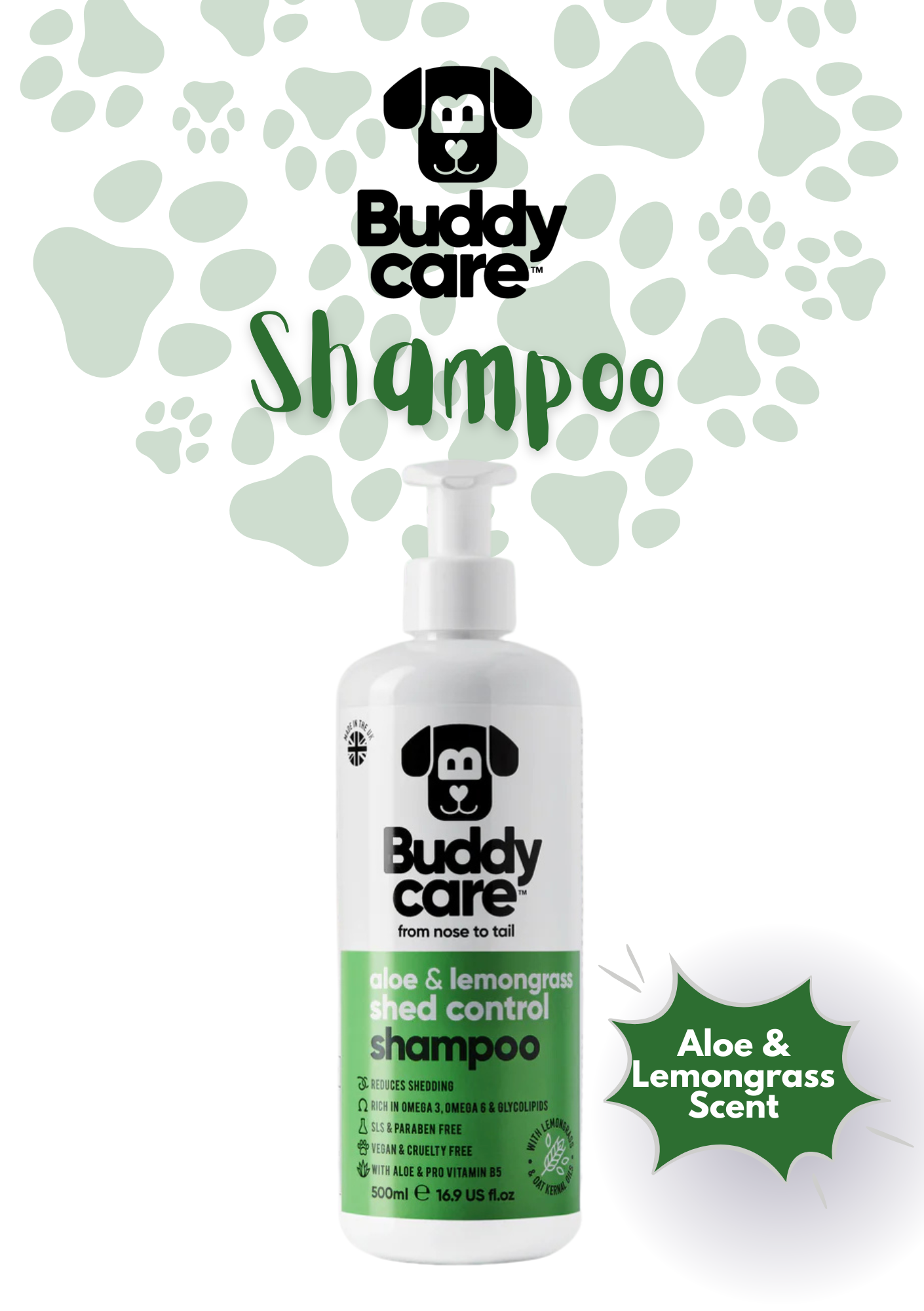 🐾🍋 Buddycare Shed Control Dog Shampoo with Aloe & Lemongrass | 500 ml | Paw Choices (Copy)