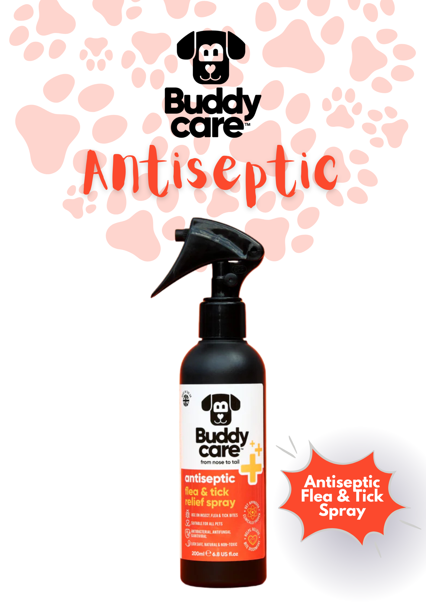 🐾🛡️ Buddycare Pet Antiseptic Flea & Tick Relief Spray | 250 ml | Paw Choices