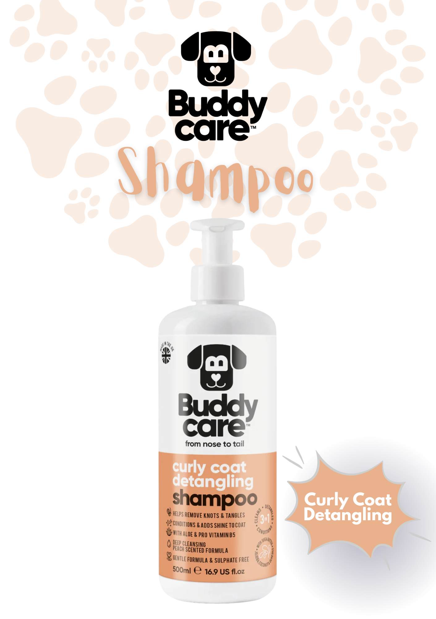 🐩 Buddycare Curly Coat Detangling 3-in-1 Dog Shampoo | 500 ml | Paw Choices