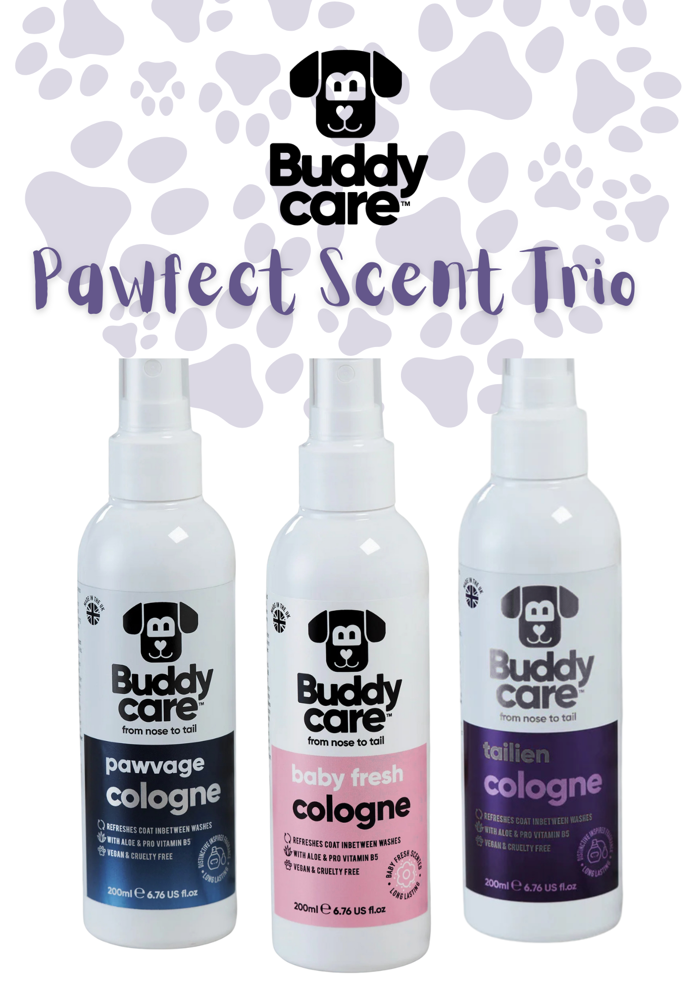 ๐พ๐ธ Buddycare 3 Cologne Bundle for Dogs | 200 ml Each | Choose Any 3 Scents | Long-Lasting, Fresh & Pet-Safe | Paw Choices