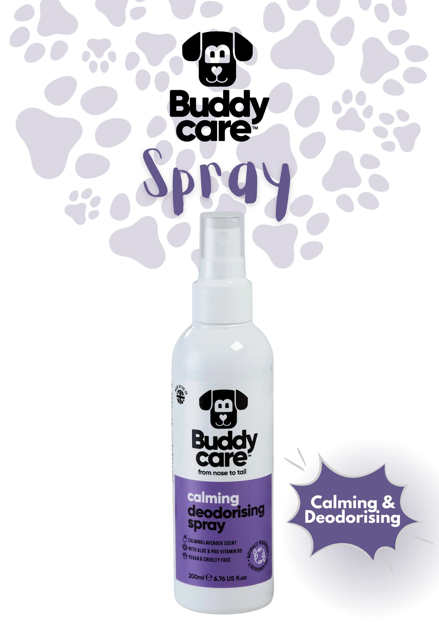 🌿💜 Buddycare Calming Lavender Dog Deodorising Spray | 250 ml | Paw Choices