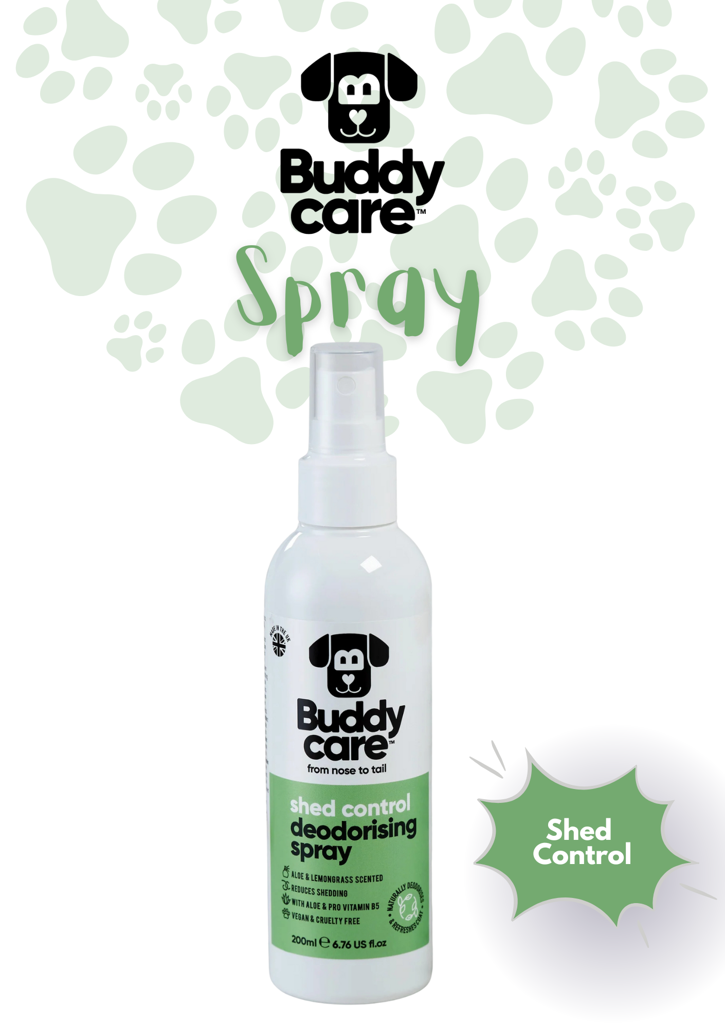 🍋🐾 Buddycare Shed Control Aloe & Lemongrass Dog Deodorising Spray | 250 ml | Paw Choices