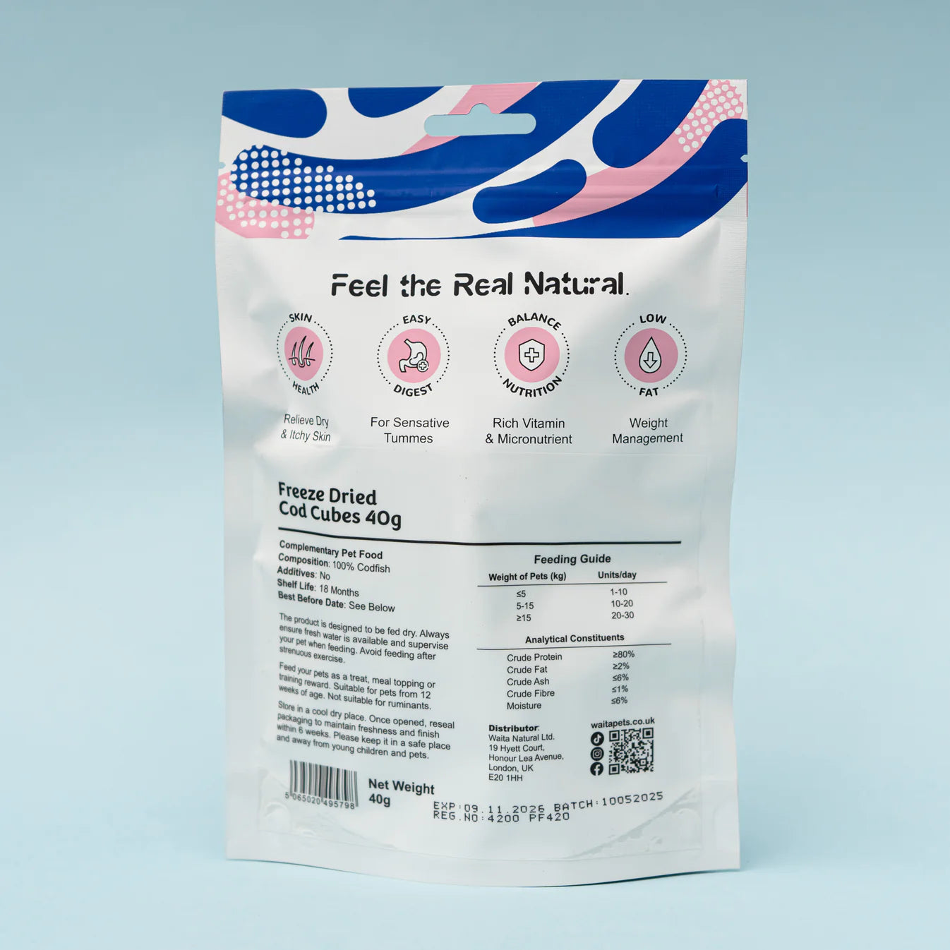 Waita Freeze‑Dried Cod Cubes (40g) For Dogs & Cats