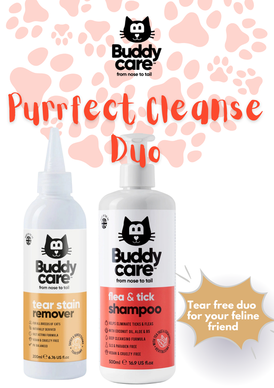 🐾🐱 Buddycare Cat Grooming Bundle | Tear Stain Remover + Cat Shampoo | Gentle, Soothing & Safe | Paw Choices