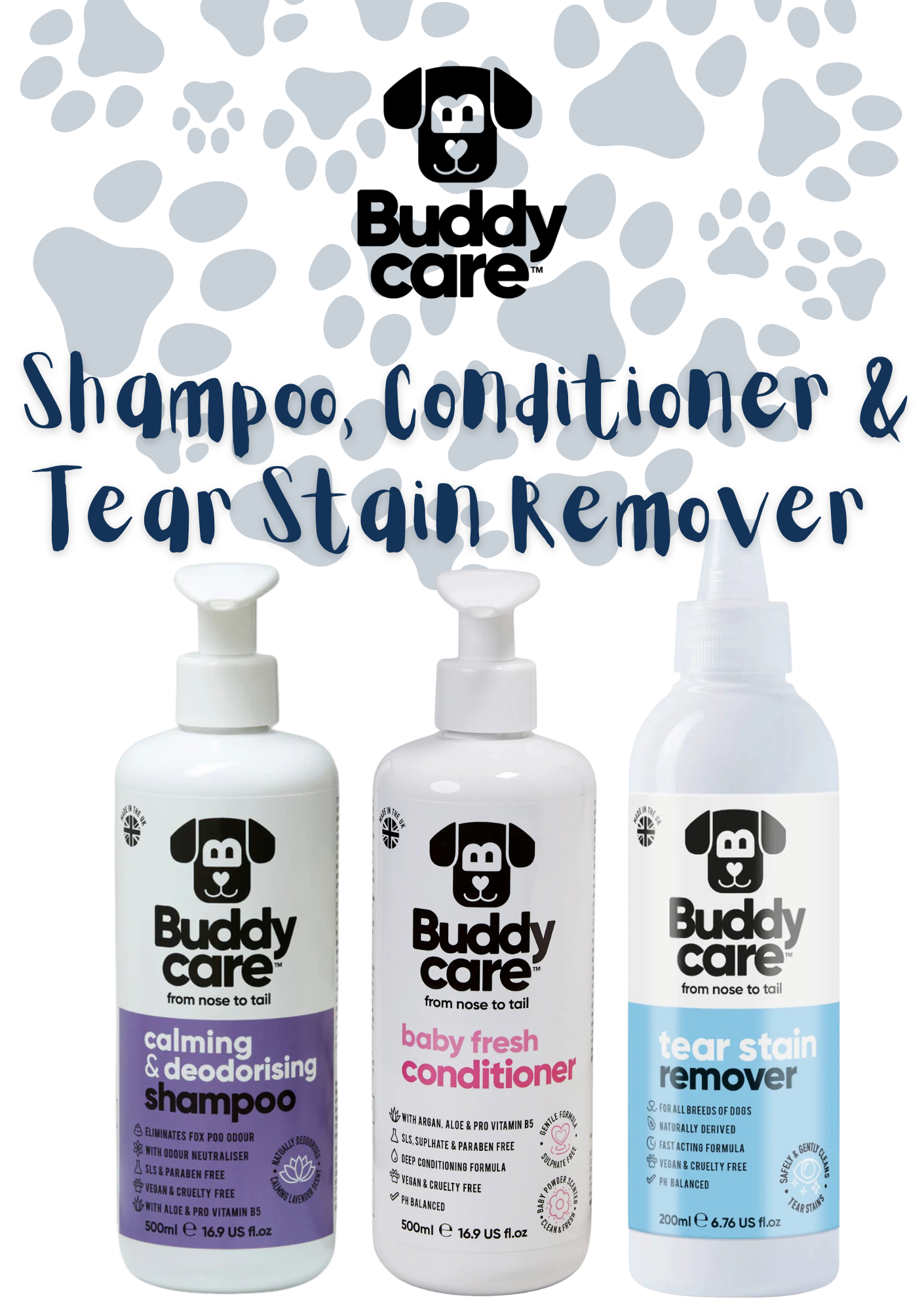 🐾👁️ Buddycare Dog Grooming Bundle | Shampoo + Conditioner + Tear Stain Remover | Paw Choices