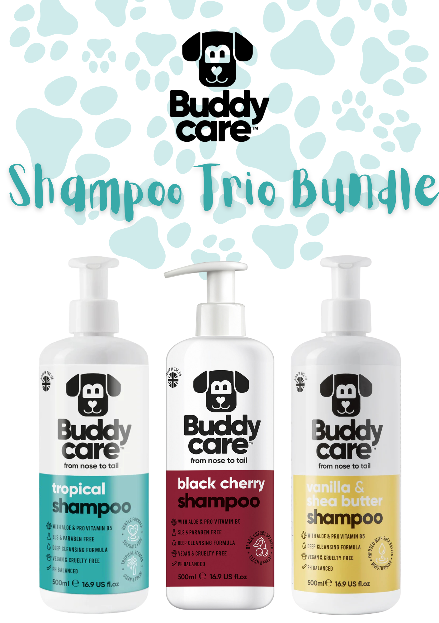 🐾🫧 Buddycare Dog Shampoo Trio | Choose Any 3 Scents | 500ml Each | Paw Choices