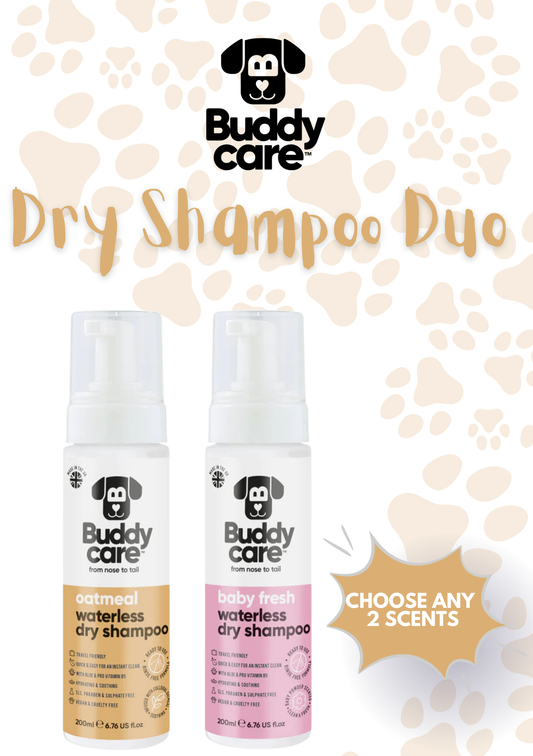 🐾🧴 Buddycare Waterless Dry Dog Shampoo Duo | 200 ml Each | Choose Any 2 Scents | No-Rinse, Refresh & Deodorise | Paw Choices