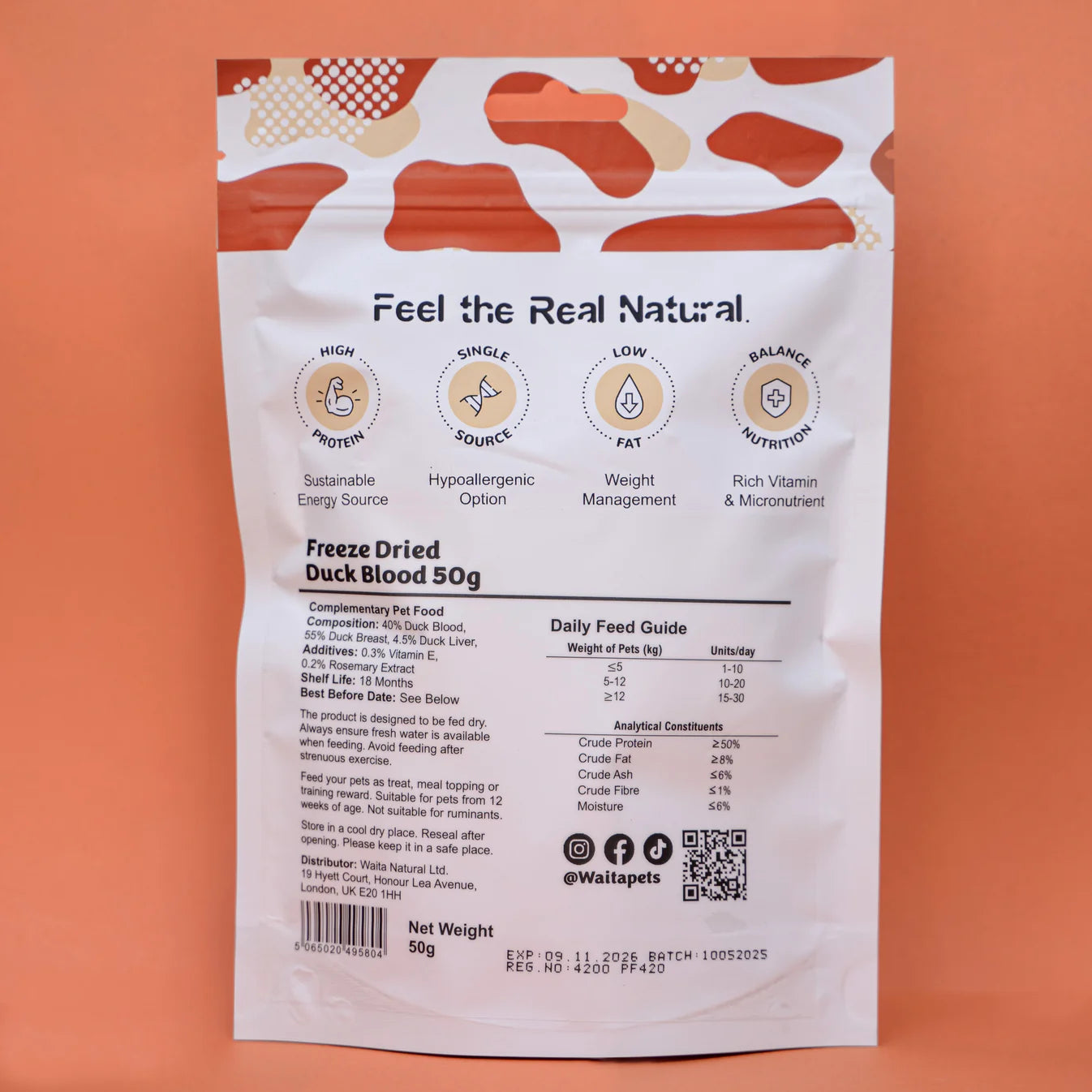 Waita Freeze‑Dried Duck Blood (50g) For Dogs & Cats