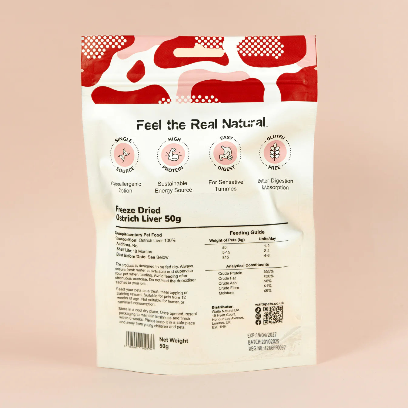 Waita Freeze‑Dried Ostrich Liver (50g) For Dogs & Cats