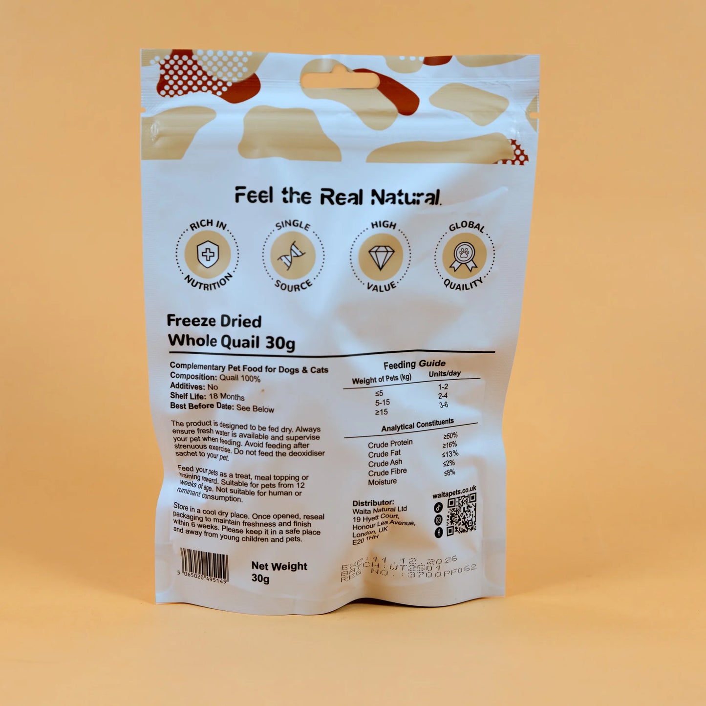 Waita Freeze‑Dried Whole Quail (30g) For Dogs & Cats